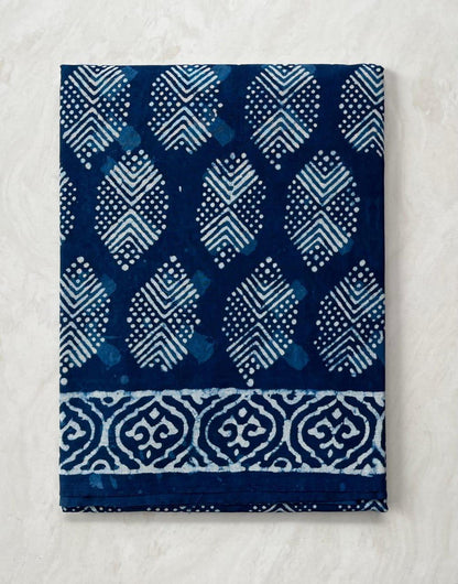 Soft Block Printed  Mulmul Cotton Saree (INDIGO)