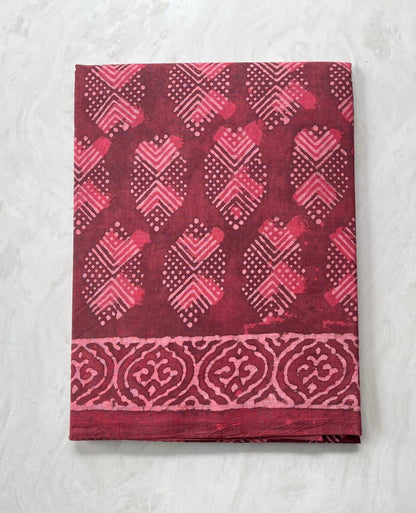 Soft Block Printed  Mulmul Cotton Saree (BEETROOT RED)