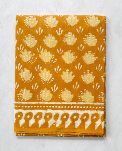 Soft Block Printed  Mulmul Cotton Saree (MUSTARD)