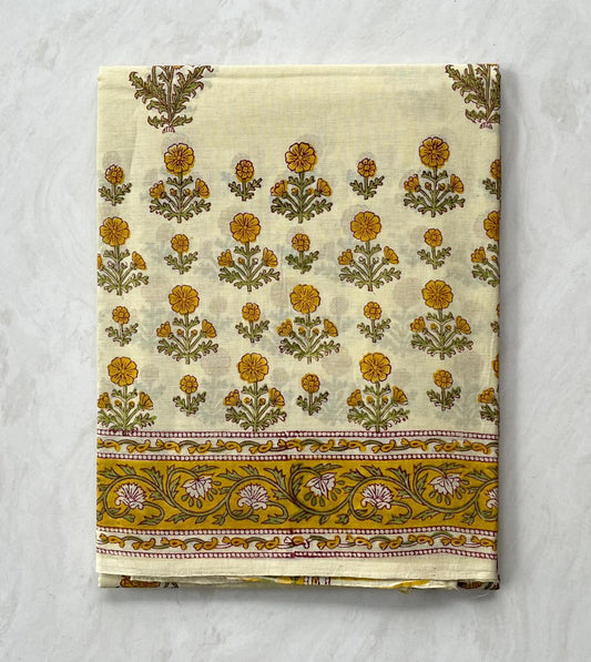 Soft Block Printed  Mulmul Cotton Saree (CREAM)