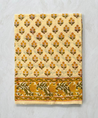 Soft Block Printed  Mulmul Cotton Saree (CREAM)