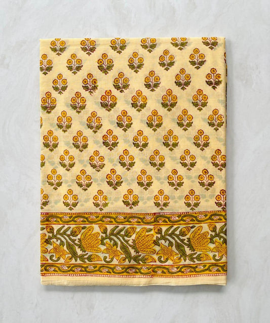 Soft Block Printed  Mulmul Cotton Saree (CREAM)