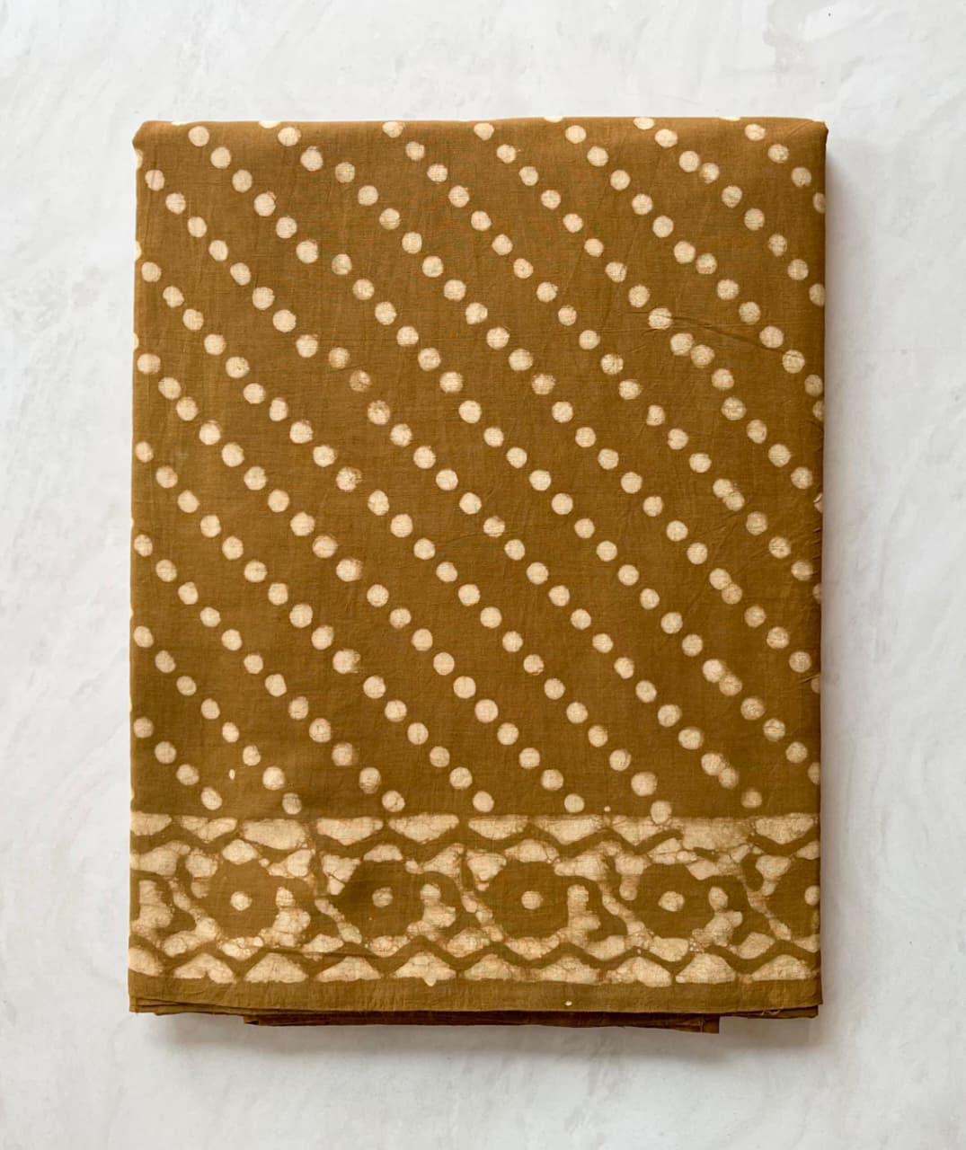 Soft Block Printed  Mulmul Cotton Saree (BROWN)