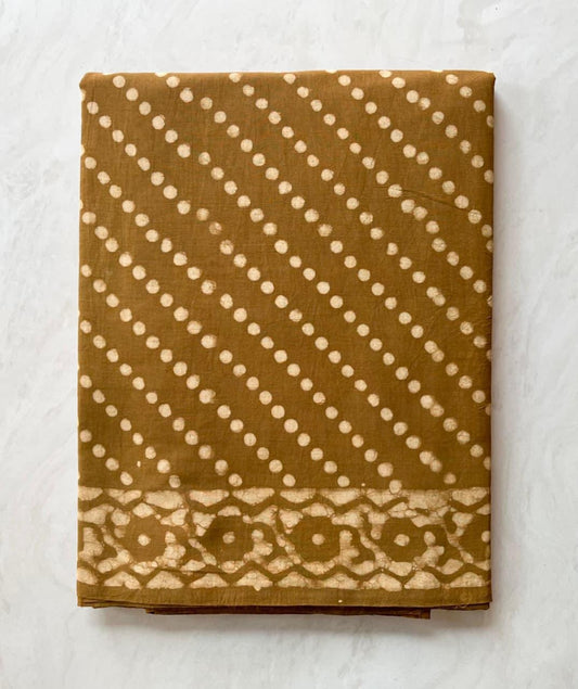 Soft Block Printed  Mulmul Cotton Saree (BROWN)