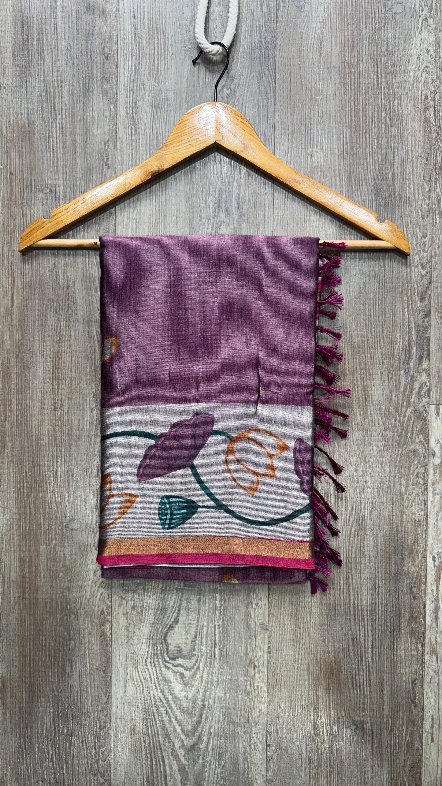 Semi Tussar Printed Saree with Zari Border (LIGHT PURPLE)