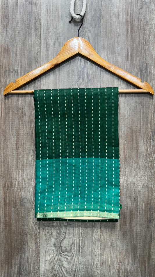 Linen Cotton Saree (GREEN)