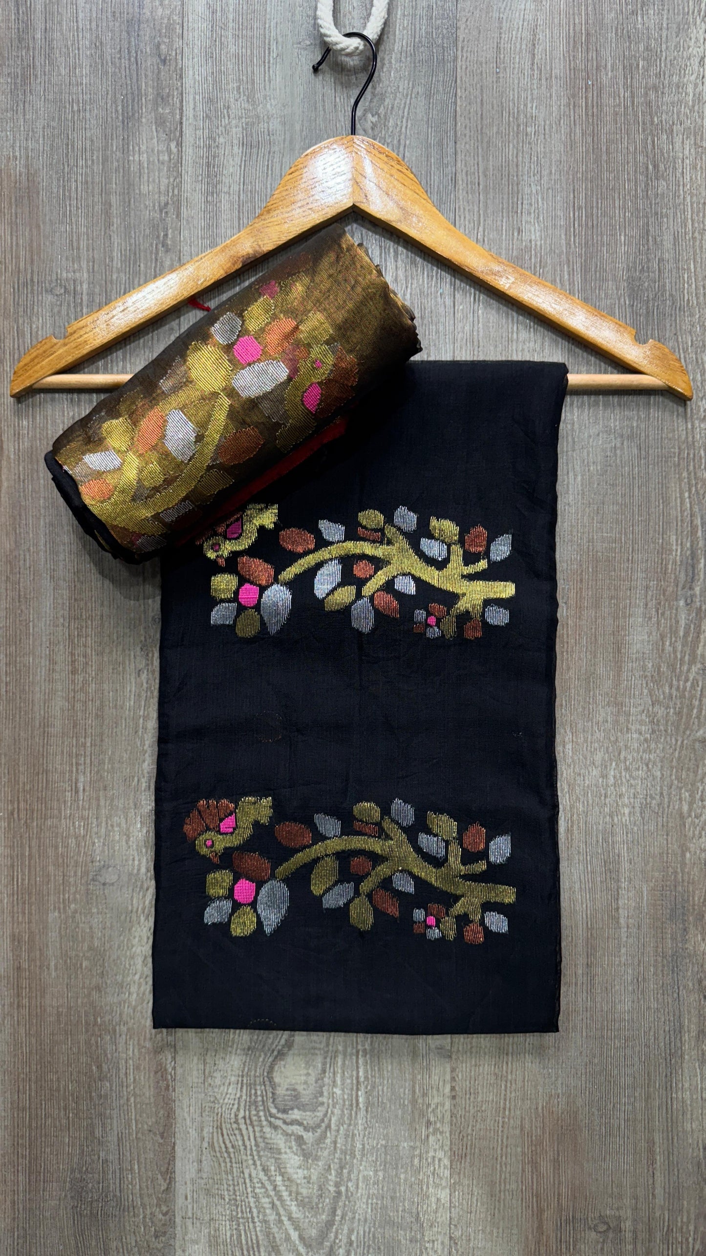 Muslin Tissue Jamdani Salwar Suit (BLACK)