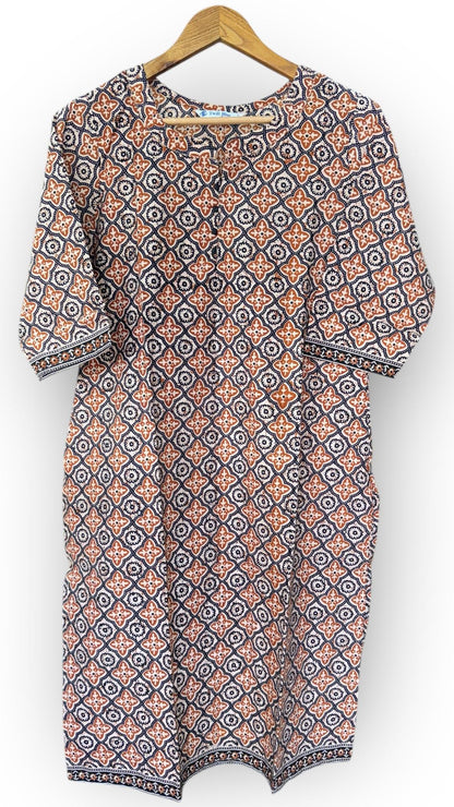 Printed Kalamkari Cotton Kurti (BLACK & BROWN)