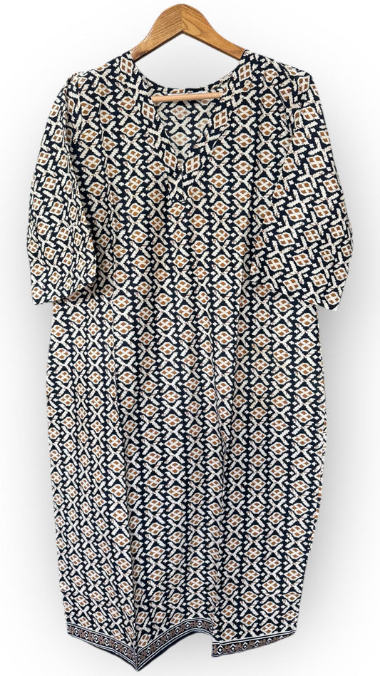 Printed Kalamkari Cotton Kurti (BLACK & OFF WHITE)