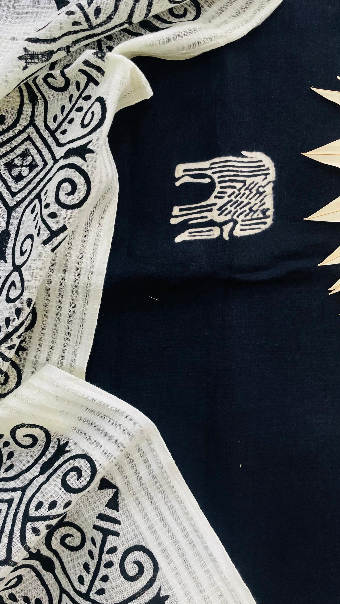 Soft Handblock Printed Cotton Salwar Suit with Mulmul Dupatta (BLACK & WHITE)