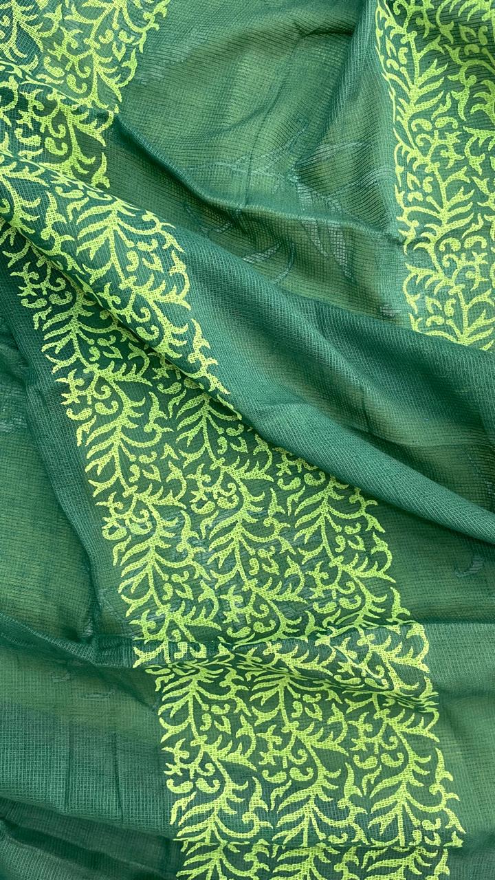 Cotton Salwar Suit with hand crafted Mulmul Dupatta (GREEN)