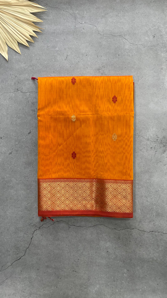 Handwoven Maheshwari Silk Cotton Saree with Buttas (MUSTARD YELLOW)