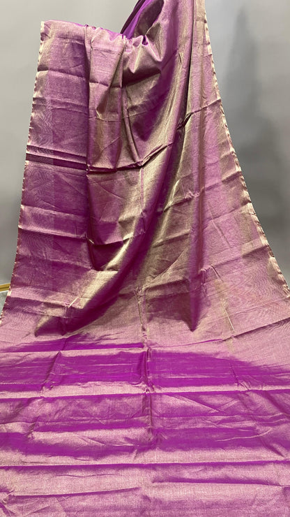 Handwoven Maheshwari Silk Tissue Saree (BLUSH PINK)