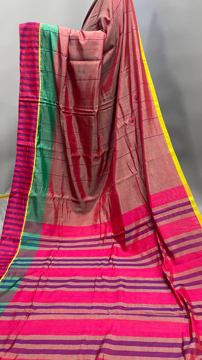 Premium Handwoven Soft Silk Jamdani Saree (SHIMMERING RED)