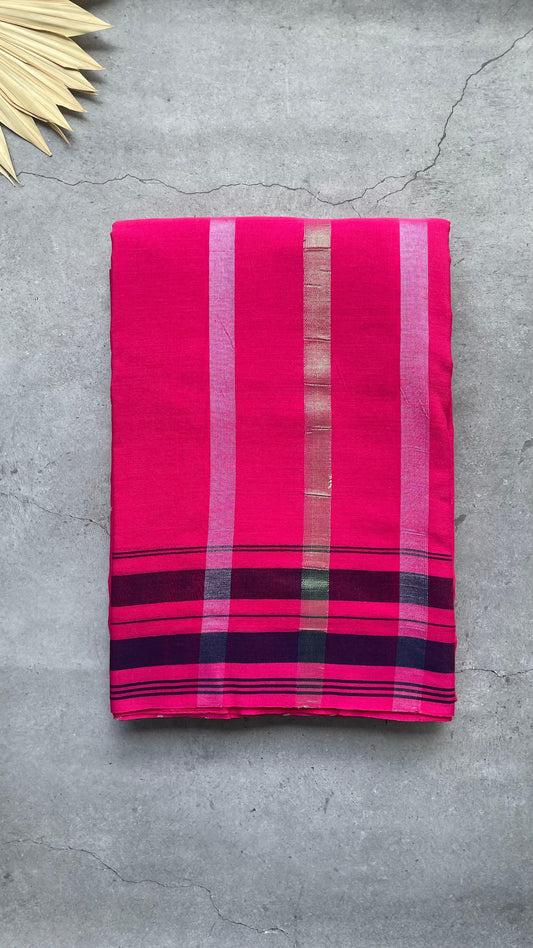 Premium Handwoven Cotton Saree with Silver Zari on Pallu (PINK)