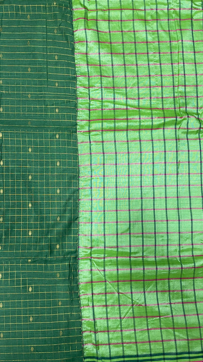 Premium Handwoven Soft Silk Checks Patch Saree (LIGHT GREEN)