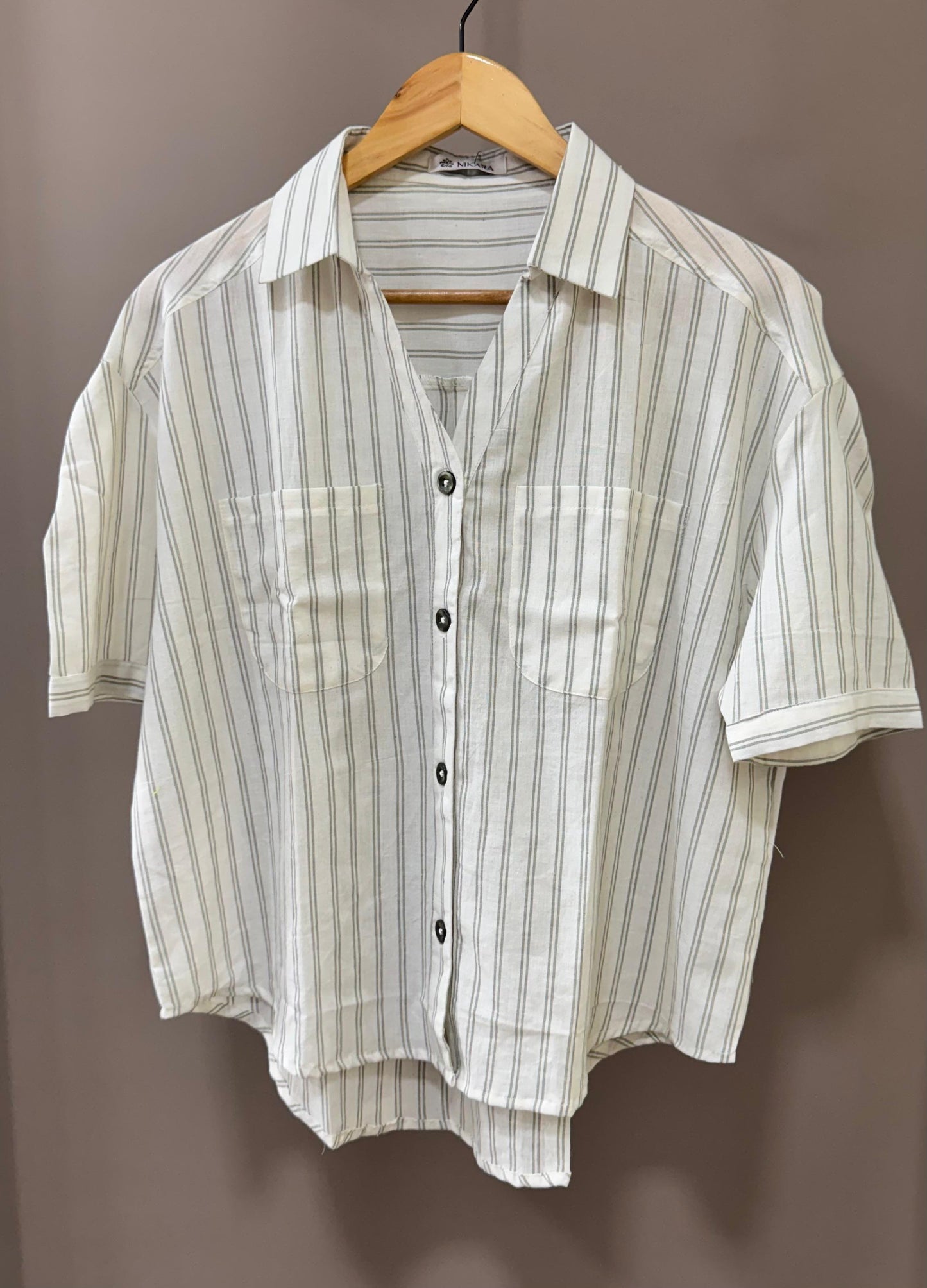 Handwoven Cotton Stripe Shirt for Women (MILD GREEN)
