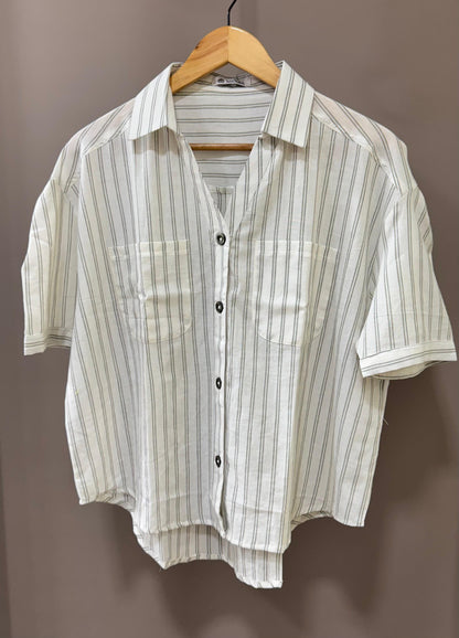 Handwoven Cotton Stripe Shirt for Women (MILD GREEN)