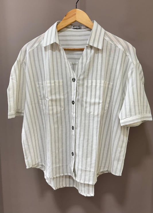 Handwoven Cotton Stripe Shirt for Women (MILD GREEN)