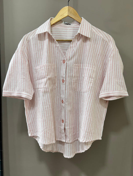 Handwoven Cotton Stripe Shirt for Women (PINK)