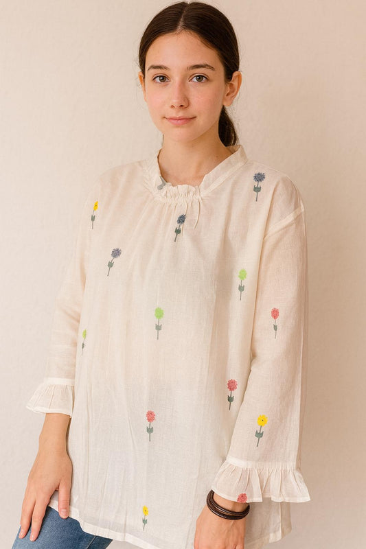 Handspun Cotton Jamdani Tunic (OFF WHITE)