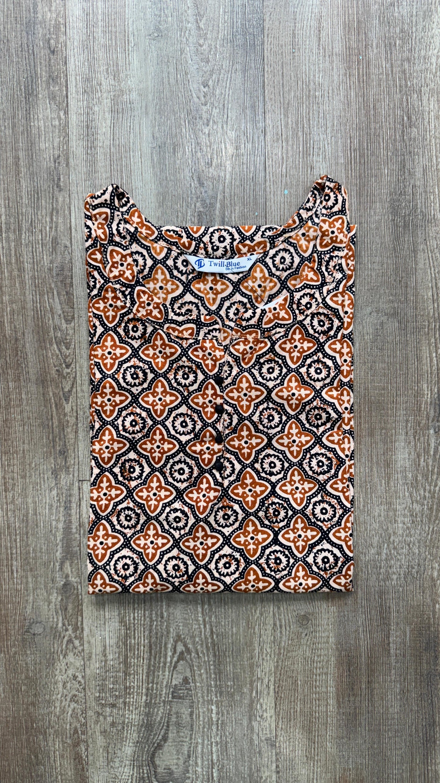 Printed Kalamkari Cotton Kurti (BLACK & BROWN)