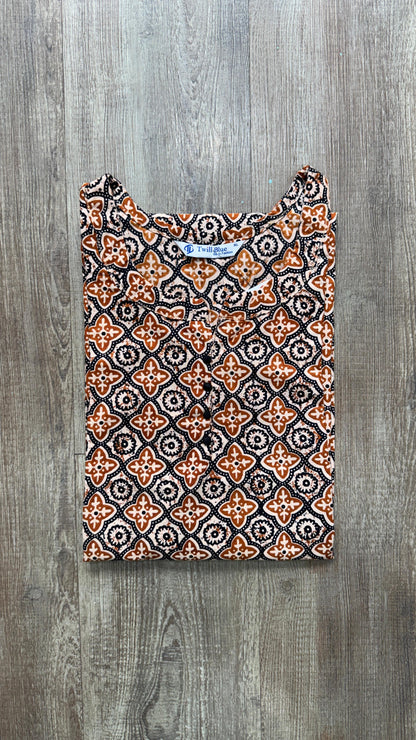 Printed Kalamkari Cotton Kurti (BLACK & BROWN)