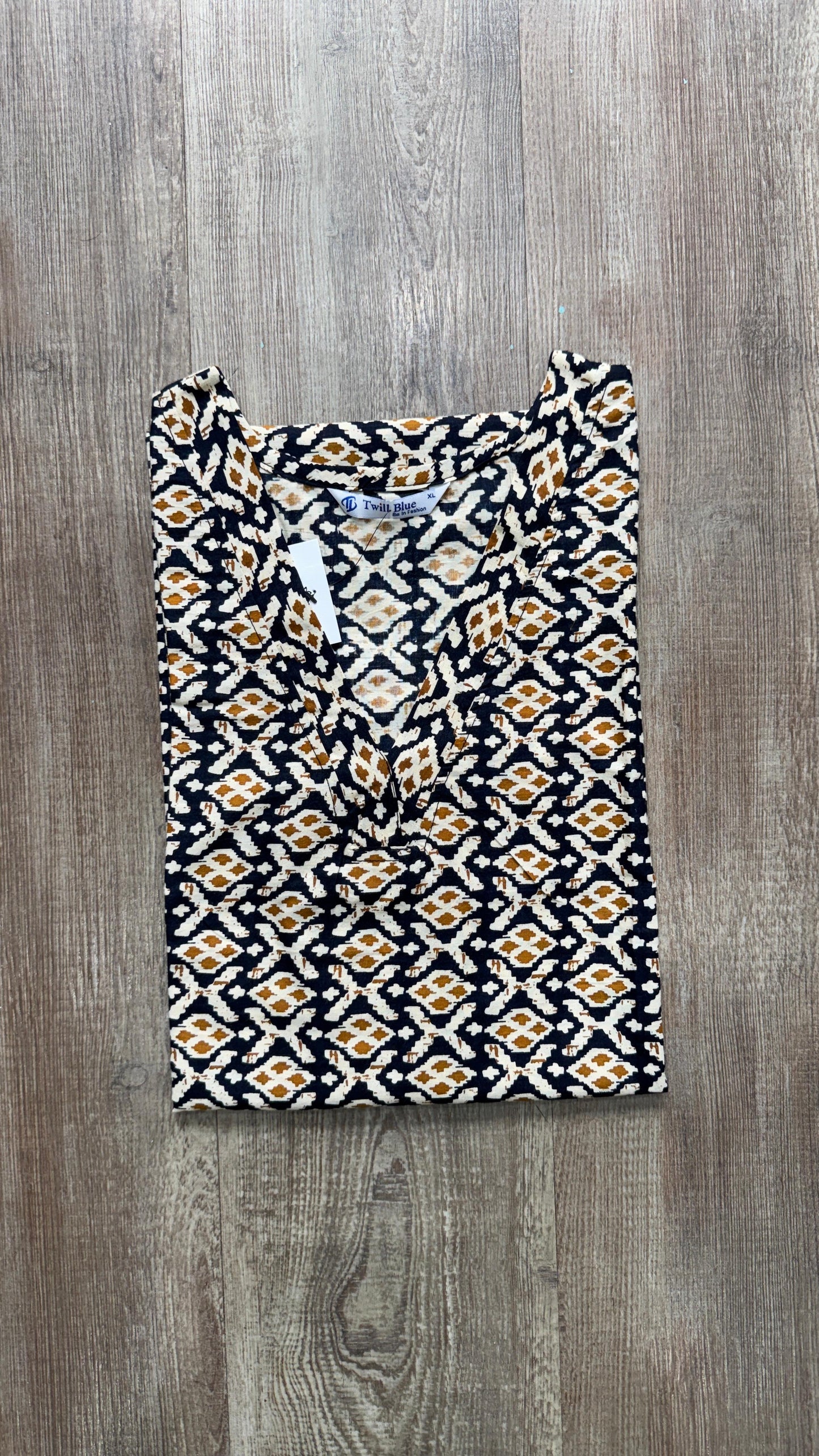 Printed Kalamkari Cotton Kurti (BLACK & OFF WHITE)