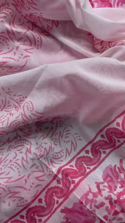 Soft Block Printed Mulmul Cotton Salwar Suit with Dupatta (PINK)